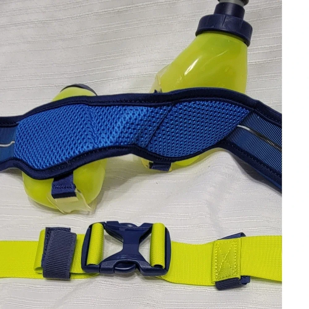 Running Hydration Belt Blue Yellow 2 10oz Bottles Adjustable Nathan TrailMix